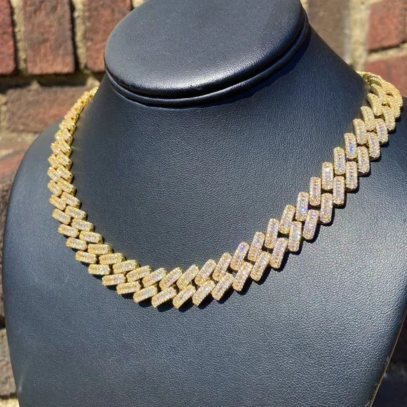 Iced Out Gold/ White Gold Plated Baguette Setting 18 Hip Hop Luxury Necklace